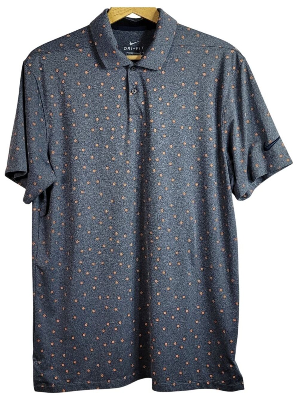 Nike Men Gray Vapor Golf Polo Shirt Medium Standard All Over Flower Short Sleeve